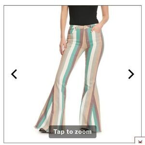 Saints & Hearts Women's Teal Burgundy & Grey Stripe Super Flare Leg Jeans Med
